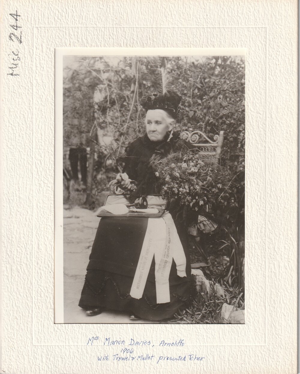 Mrs Marion Davies with presentation trowel and Mallet, Arncliffe 1906