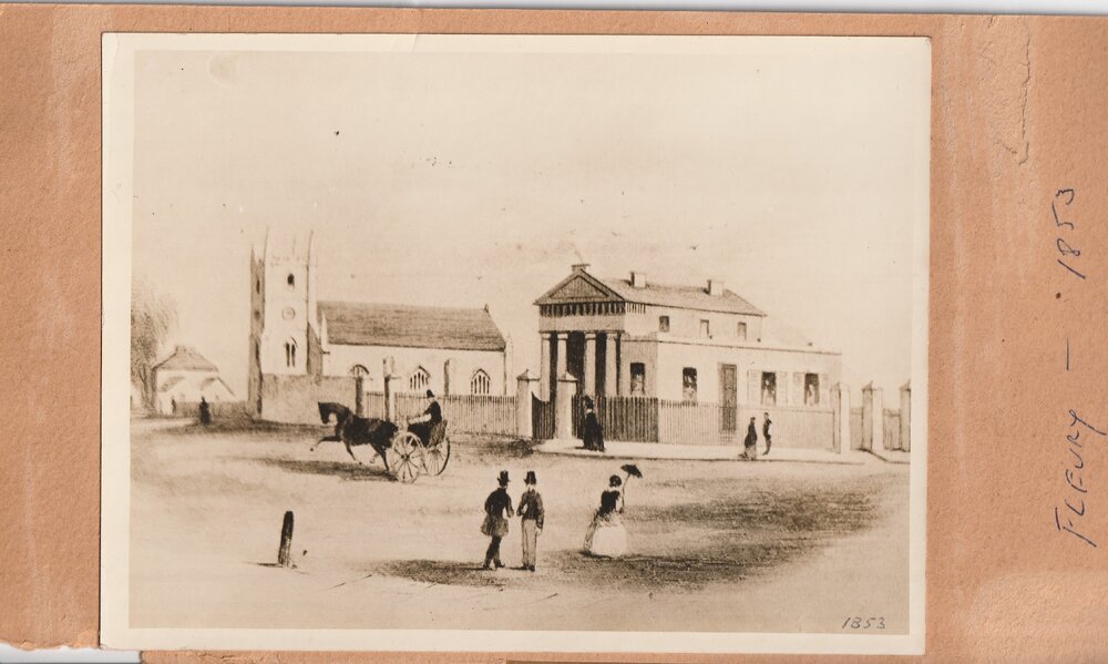 Presbyterian Church Parramatta, engraving by Fleury 1853