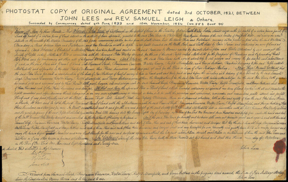 Agreement between John Lees and Rev Samuel Leigh and Others, dated 3 October 1821