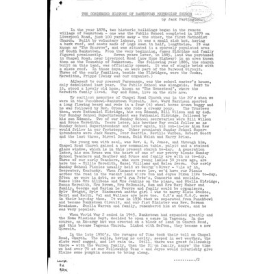 The Condensed history of Bankstown Methodist Church.