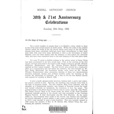 Bexhill Methodist Church, 30th and 71st anniversary celebrations, Sunday, 20th May, 1956.