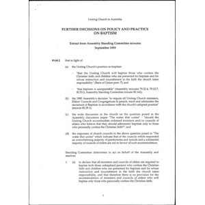Further Decisions on Policy and Practice on Baptism/ Gregor Henderson