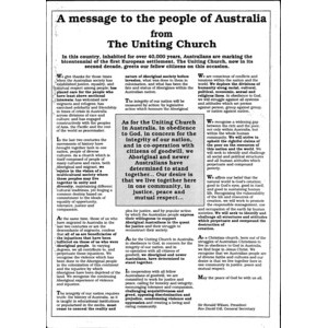 Message to the People of Australia from the Uniting Church / Sir Ronald Wilson, Rev David Gill