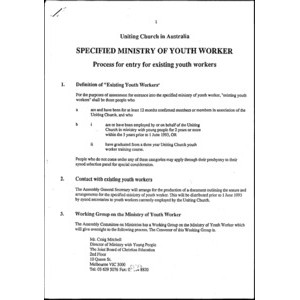 Documents relating to Specified Ministry of Youth Worker: