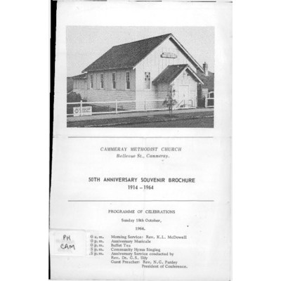 Cammeray Methodist Church, Bellevue St., Cammeray, 50th anniversary souvenir brochure 1914-1964.