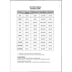 Assembly Update. Feb. – Dec. 2003