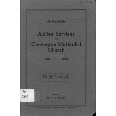 Jubilee services of Carrington Methodist Church, 1888-1938; programme.