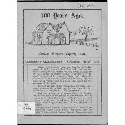 100 years ago: Cawdor Methodist Church, centenary celebrations, November 25-26, 1950.