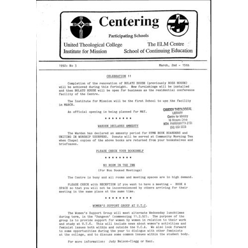 Centering: Bulletin of the Centre for Ministry