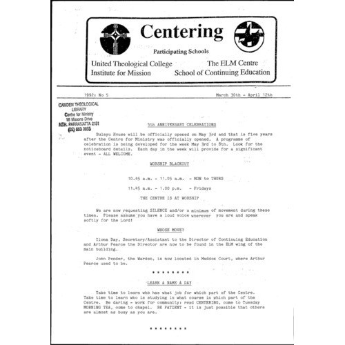 Centering: Bulletin of the Centre for Ministry