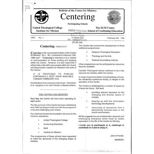 Centering: Bulletin of the Centre for Ministry