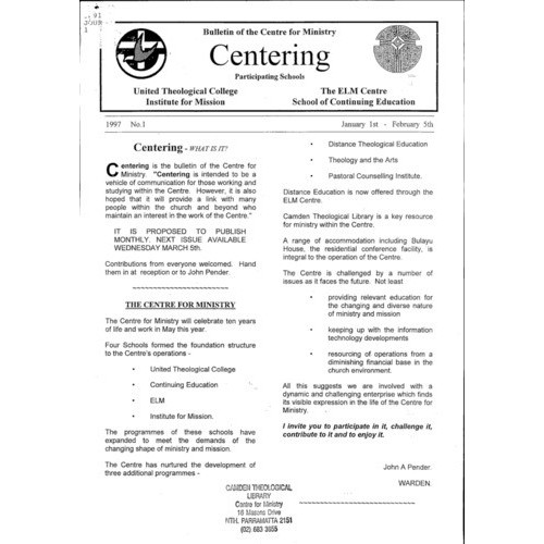 Centering: Bulletin of the Centre for Ministry