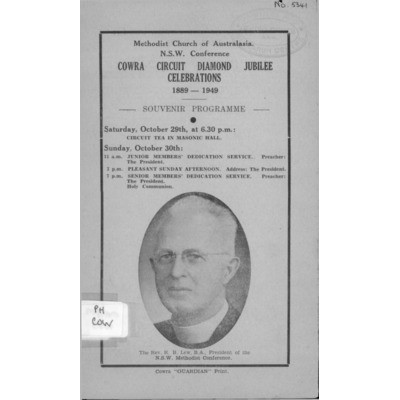 Cowra Circuit diamond jubilee celebrations 1889-1949, souvenir programme.