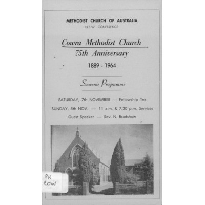 Cowra Methodist Church, 75th anniversary 1889-1964; souvenir programme.