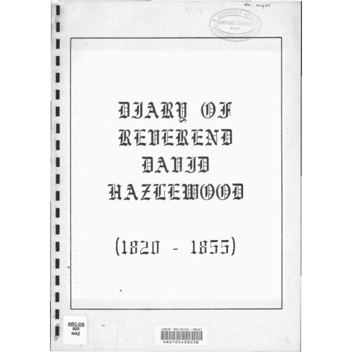 Diary of Reverend David Hazlewood (1820-1855)