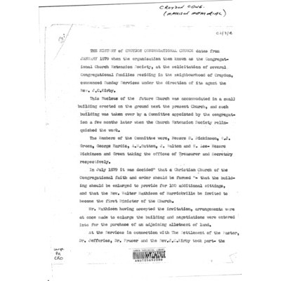 History of Croydon Congregational Church.