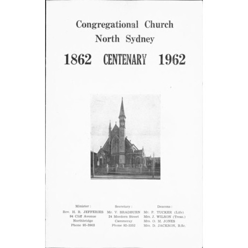 Congregational Church North Sydney : Centenary 1862 - 1962