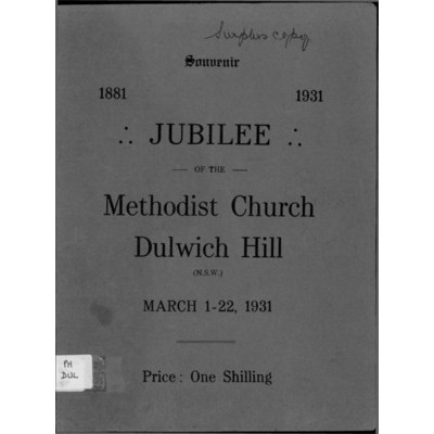 Jubilee of the Methodist Church, Dulwich Hill (N.S.W.) 1881-1931, March 1-22, 1931.