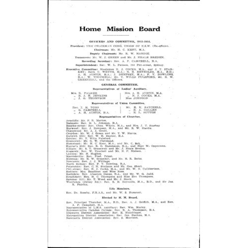 Congregational Union of New South Wales - Home Mission Board - Annual Reports