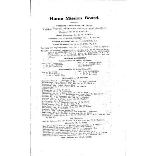 Congregational Union of New South Wales - Home Mission Board - Annual Reports