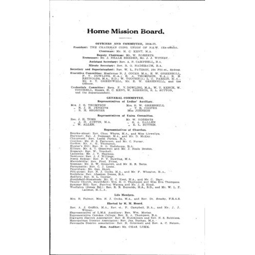 Congregational Union of New South Wales - Home Mission Board - Annual Reports