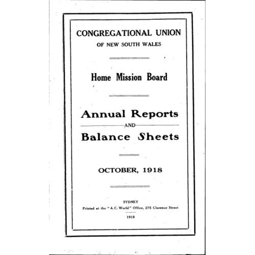 Congregational Union of New South Wales - Home Mission Board - Annual Reports