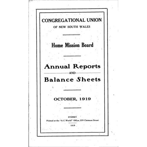 Congregational Union of New South Wales - Home Mission Board - Annual Reports