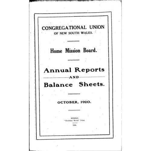 Congregational Union of New South Wales - Home Mission Board - Annual Reports