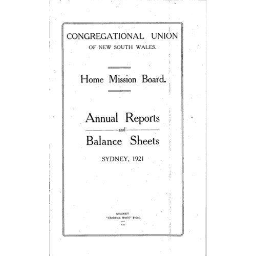Congregational Union of New South Wales - Home Mission Board - Annual Reports