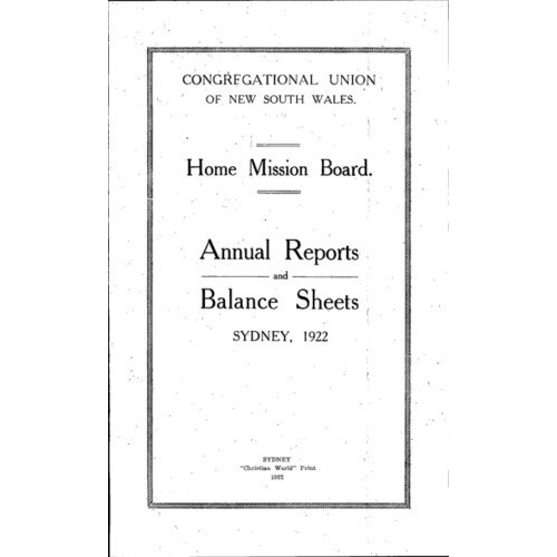 Congregational Union of New South Wales - Home Mission Board - Annual Reports