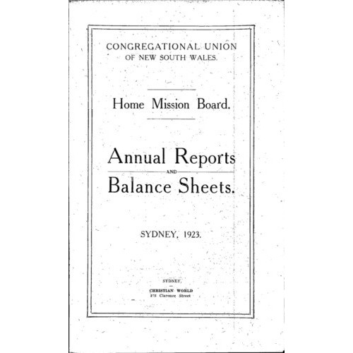 Congregational Union of New South Wales - Home Mission Board - Annual Reports