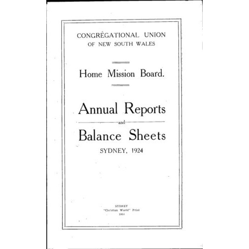 Congregational Union of New South Wales - Home Mission Board - Annual Reports