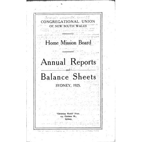 Congregational Union of New South Wales - Home Mission Board - Annual Reports