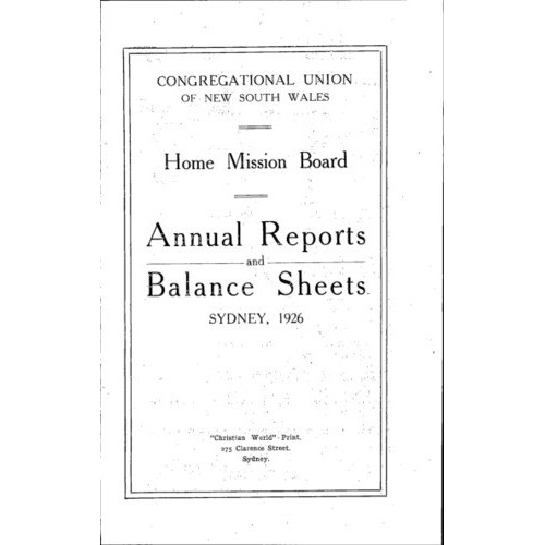 Congregational Union of New South Wales - Home Mission Board - Annual Reports