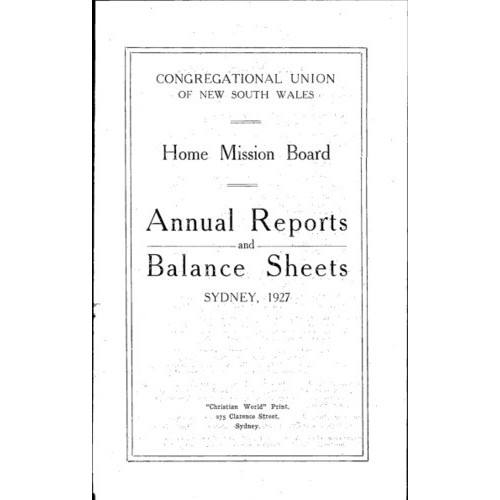 Congregational Union of New South Wales - Home Mission Board - Annual Reports