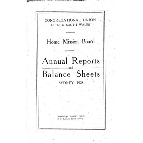 Congregational Union of New South Wales - Home Mission Board - Annual Reports
