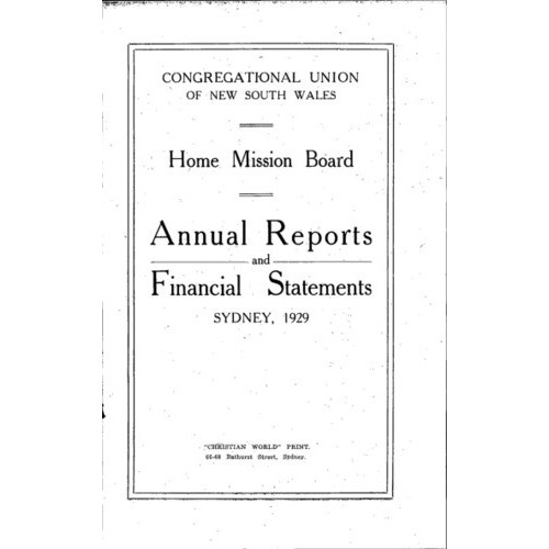 Congregational Union of New South Wales - Home Mission Board - Annual Reports