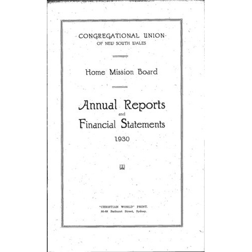 Congregational Union of New South Wales - Home Mission Board - Annual Reports