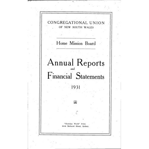 Congregational Union of New South Wales - Home Mission Board - Annual Reports