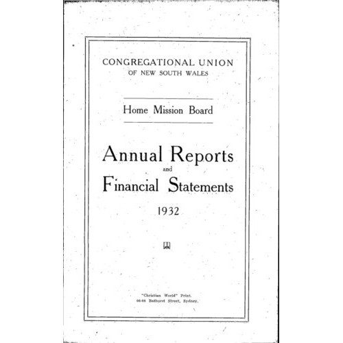 Congregational Union of New South Wales - Home Mission Board - Annual Reports