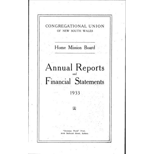Congregational Union of New South Wales - Home Mission Board - Annual Reports