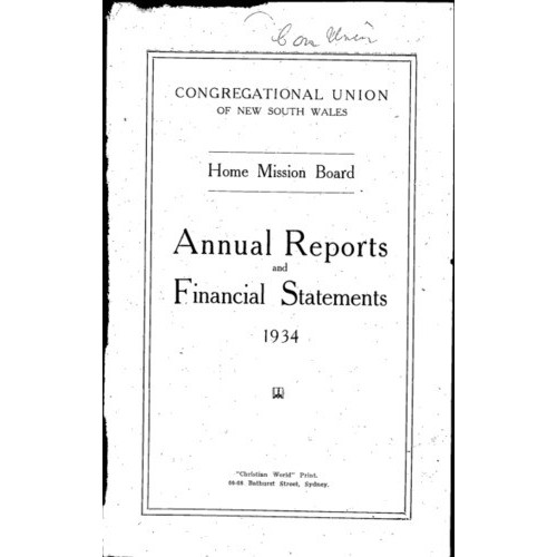 Congregational Union of New South Wales - Home Mission Board - Annual Reports