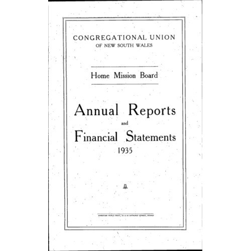 Congregational Union of New South Wales - Home Mission Board - Annual Reports