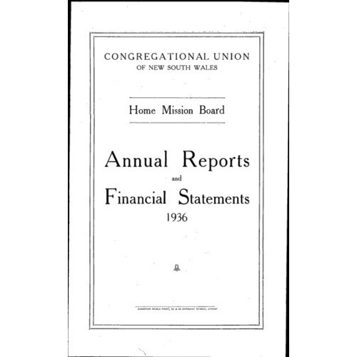 Congregational Union of New South Wales - Home Mission Board - Annual Reports