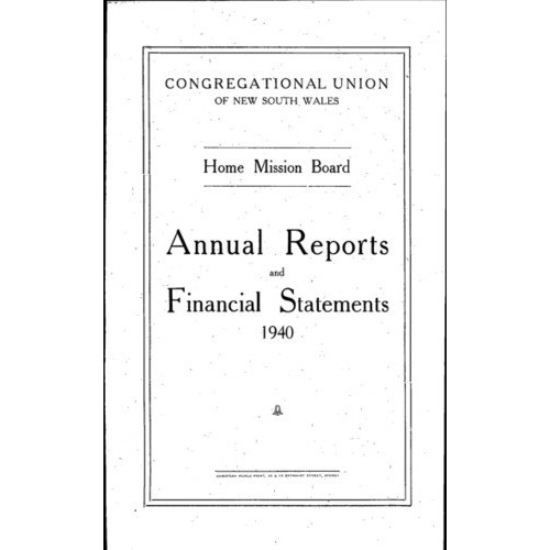 Congregational Union of New South Wales - Home Mission Board - Annual Reports