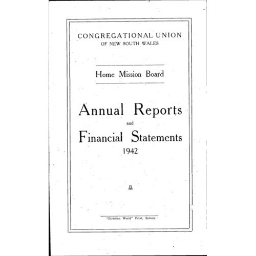 Congregational Union of New South Wales - Home Mission Board - Annual Reports