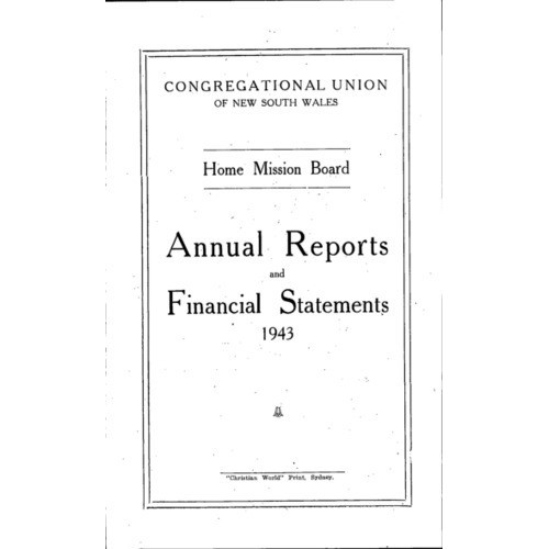 Congregational Union of New South Wales - Home Mission Board - Annual Reports