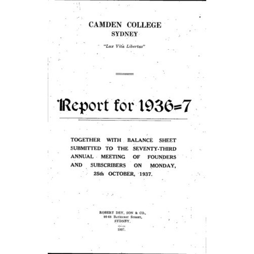 Camden College Sydney. Annual Reports
