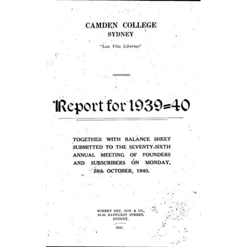 Camden College Sydney. Annual Reports