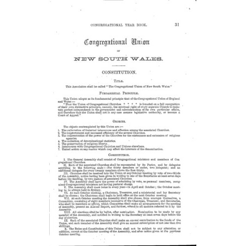Congregational Union of N.S.W. Year Book